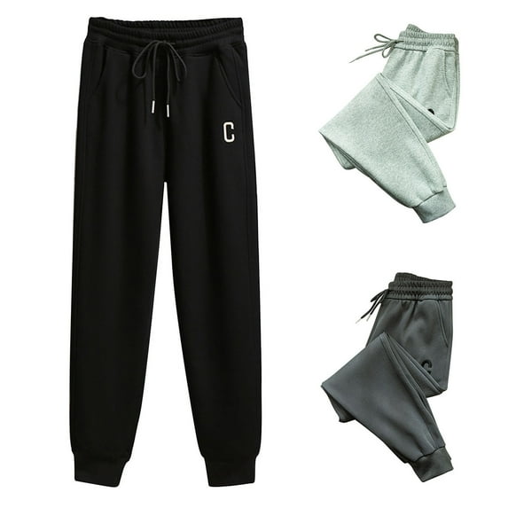 Lovskoo 2024 Sweatpants Women Casual Loose Sports Closed Bottom Fleece Lined Baggy Joggers Ankle Banded Trousers Thermal Pants Gray