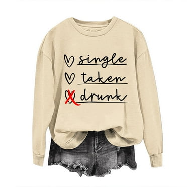 Lovskoo 2024 Sweatshirt for Women Valentine's Day Letter Printed Round Neck Long Sleeved Top Loose Fitting Pullover Beige
