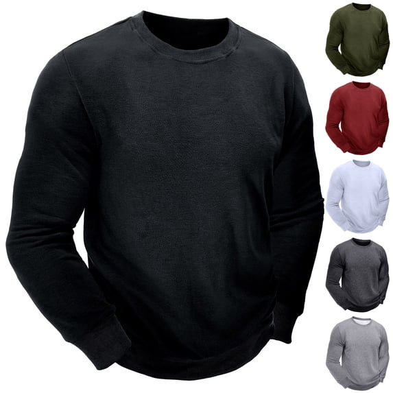 Lovskoo 2024 Sweatshirts for Men Fall Winter Fleece Thick Warm Trendy Casual Round Neck Long Sleeve Thicken Pullover Sweatshirts Blouse Gray