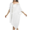 thumbnail image 1 of Lovskoo 2024 Swimsuit Coverup for Women Short Sleeve Bathing Suit Bikini Tassels Beach Crochet Loose Hollow Out Coverup Skirt White Free Size, 1 of 9