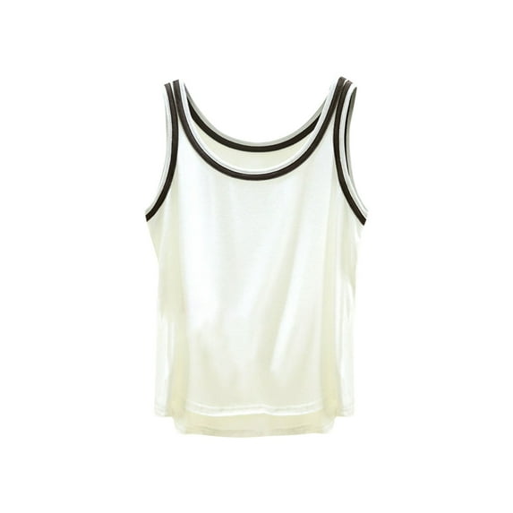 Lovskoo 2024 Tank Tops for Women Solid Color Casual Summer Trendy Outerwear Sleeveless Solid Color Round Neck Tank Tops White