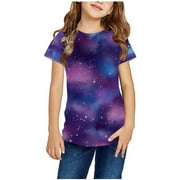 Lovskoo 2024 Teen Boys Girls Galaxy Graphic T-Shirt Trendy Crewneck Short Sleeve Summer Clothes Tops Tees for Youth Multicolor-5-6 Years