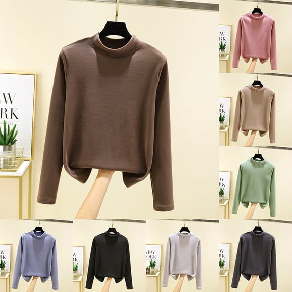 Lovskoo 2024 Thermal Underwear Long Johns for Women Fleece Lined Cold Weather Long Sleeve Self Heating Clothes Winter Base Layer Tops Coffee
