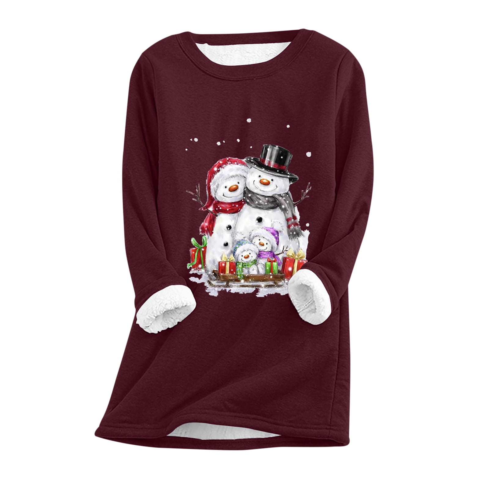Lovskoo 2024 Thermal Underwear Long Johns for Women Merry Christmas Fleece Lined Cold Weather Winter Base Layer Tops Claret