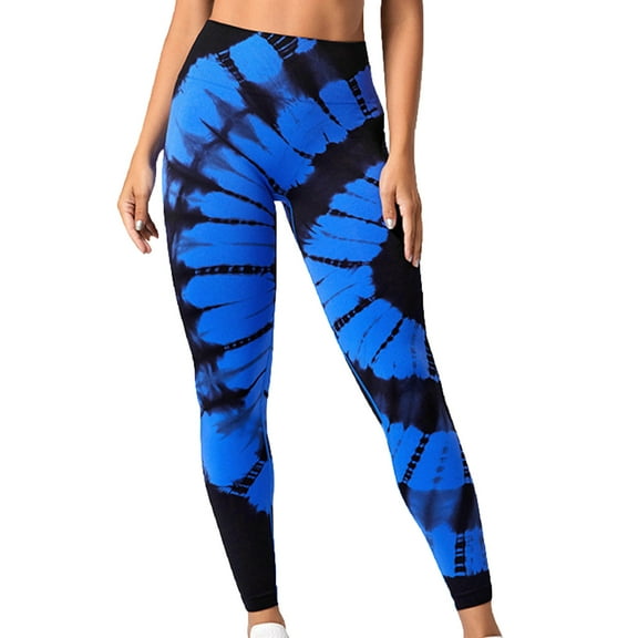 Lovskoo 2024 Tie Dye Seamless Leggings for Women High Waist Yoga Pants, Scrunch Butt Lifting Elastic Tights Blue