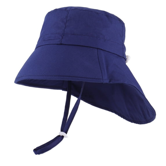Lovskoo 2024 Toddler Bucket Hat Wide Brim Baby Summer Sun Protection Fashion Solid Color Sun-outdoor Cute Sunscreen Baby Beach Gear Dark Blue 1-6 Years
