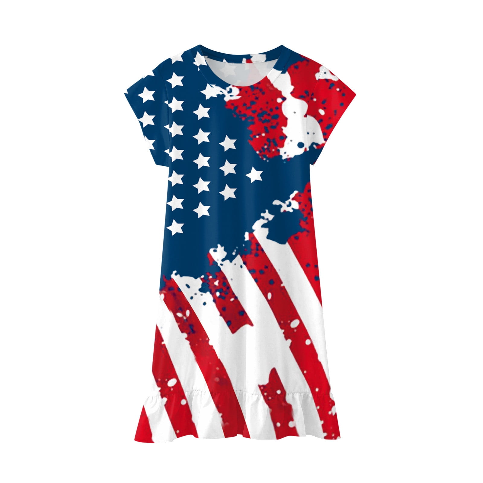 Lovskoo 2024 Toddler Girl Summer Dress Kids Independence Day Trendy