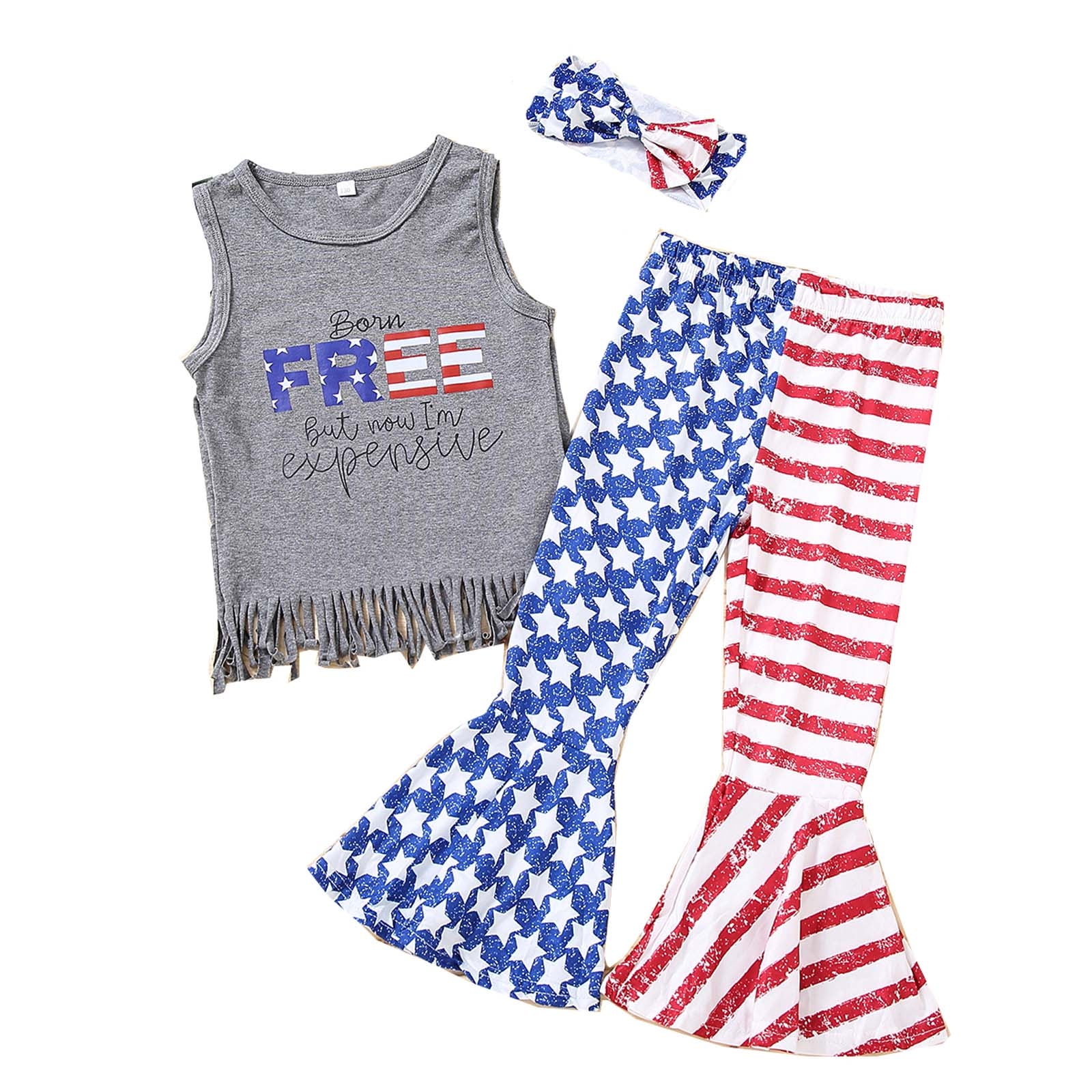 Lovskoo 2024 Toddler Girls Independence Day Outfits Flared Trousers