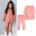 thumbnail image 1 of Lovskoo 2024 Toddler Kids Girls Fall Winter Pleuche Outfit Crew Neck Long Sleeve Casual Sweatshirt Trousers Set Pink, 1 of 9