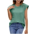 thumbnail image 1 of Lovskoo 2024 Tops for Women Trendy Summer Casual Cap Short Sleeve Basic Textured Solid Color Round Neck T Shirts Blouse Green L, 1 of 1