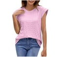 thumbnail image 1 of Lovskoo 2024 Tops for Women Trendy Summer Casual Cap Short Sleeve Basic Textured Solid Color Round Neck T Shirts Blouse Pink XL, 1 of 8