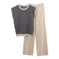 thumbnail image 1 of Lovskoo 2024 Two Piece Outfits for Women Summer Sweater Sets Knit Pullover Tops Elastic Waisted Pants Lounge Sets Tracksuit Beige Free Size, 1 of 5