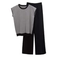 thumbnail image 1 of Lovskoo 2024 Two Piece Outfits for Women Summer Sweater Sets Knit Pullover Tops Elastic Waisted Pants Lounge Sets Tracksuit Black Free Size, 1 of 5