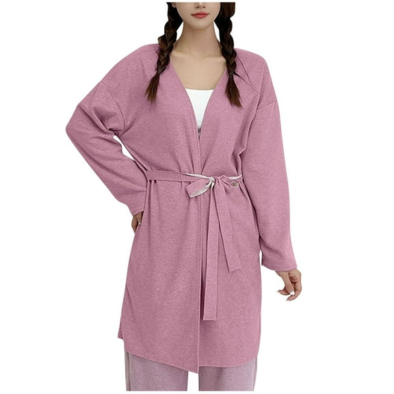 Lovskoo Women's Solid Color Bathrobe Thick Warm Fleece with Belt Home Robe Bathrobe Sleepwear Purple