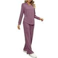 thumbnail image 1 of Lovskoo Womens Rib Knit Pajamas Collared Lounge Sets Long Sleeve Top and Long Pants Matching Pjs Sleepwear Loungewear Purple 2XL, 1 of 5
