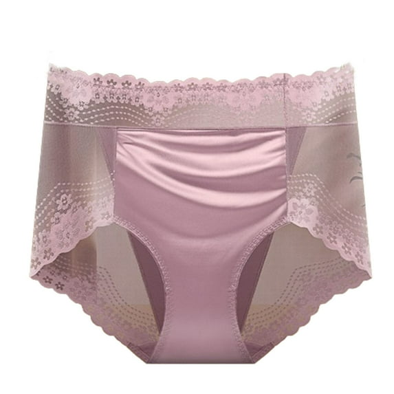 Lovskoo 2024 Underwear for Womens Large Size High Waist Tummy Butt Lifting Solid Color Lace Breathable Underwear Briefs Pink