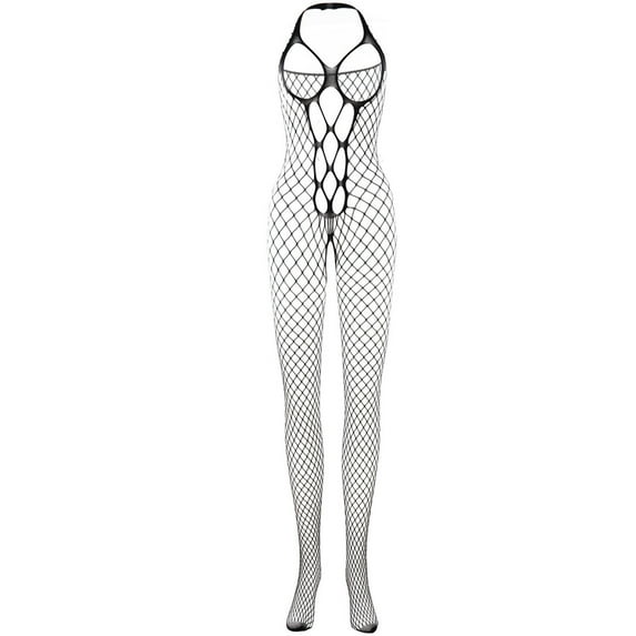 Lovskoo 2024 Valentines Day Men's Sleepwear Fishnet Bodystocking See-Through Fishnet Stocking One-Piece Mesh Bodysuit Black Free Size