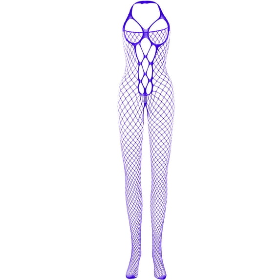 Lovskoo Valentines Day Men's Sleepwear Fishnet Bodystocking See-Through Fishnet Stocking One-Piece Mesh Bodysuit Purple Free Size