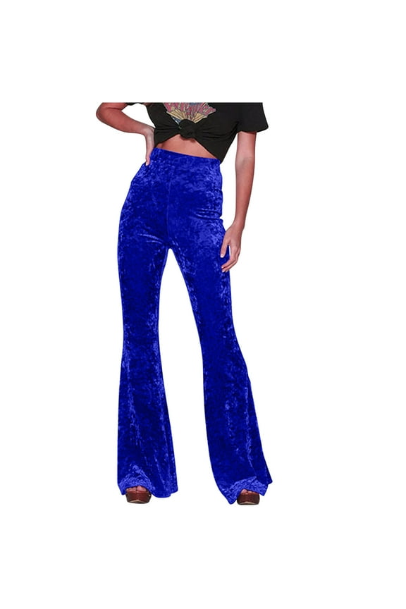 2024 Velvet Pants for Women Fall Spring High Waist Wide Leg Flared Bottom Trousers Casual Baggy Pants Blue