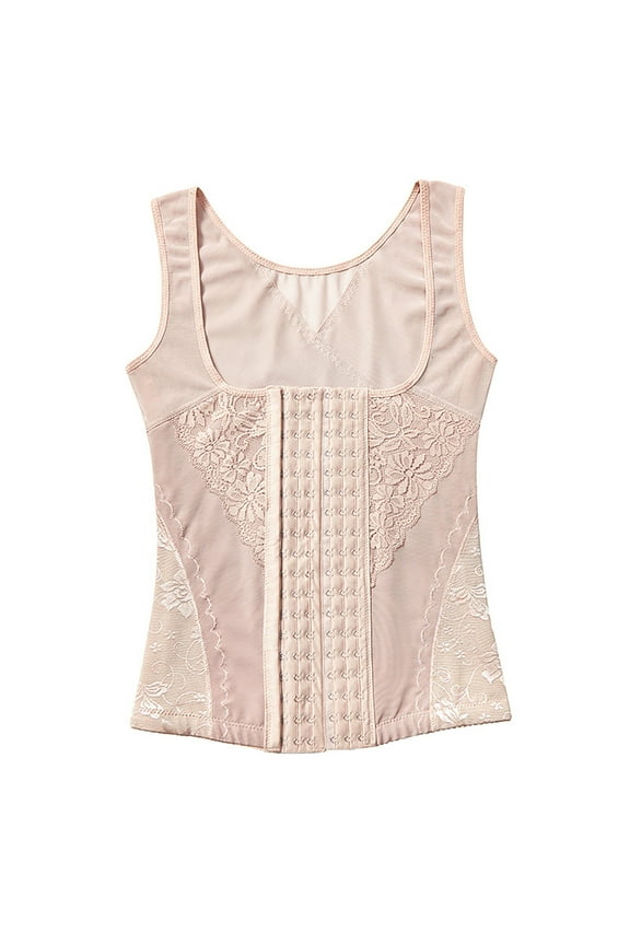 2024 Waist Trainer for Women Corset Vest Body Shaper Cincher Tank Top Sport Girdle with Steel Bones Beige