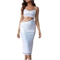 thumbnail image 1 of Lovskoo 2024 Wedding Guest Dresses for Women Evening Gown Party Prom Trendy V-Neck Lace Up Long Sleeve Sequin Tassel Backless Cocktail Dresses 2023 White, 1 of 8