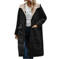 thumbnail image 1 of Lovskoo 2024 Winter Coats for Women Quilted Jacket Fleece Lined Jacket Casual Loose Fashion Solid Color Pocket Zippered Tops Reversible Long Cotton Coat Black, 1 of 8