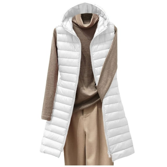 Lovskoo 2024 Winter Coats for Women Quilted Vest Cotton Padded Hooded Warm Hooded Jacket Lightweight Coat White