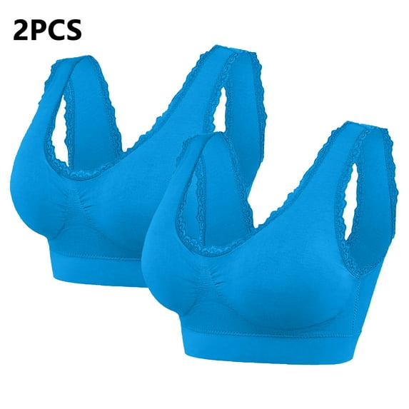 Lovskoo 2Pc Women's Sports Bra Lace Cami Bra Wireless Tank Top Bra Comfortable Everyday Bras For Women Leisure Blue