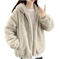 thumbnail image 1 of Lovskoo Fuzzy Fleece Winter Coats for Women Loose Warm Thick Hooded Fleece Zipper Long Sleeve Casual Coat Jacket Beige, 1 of 6
