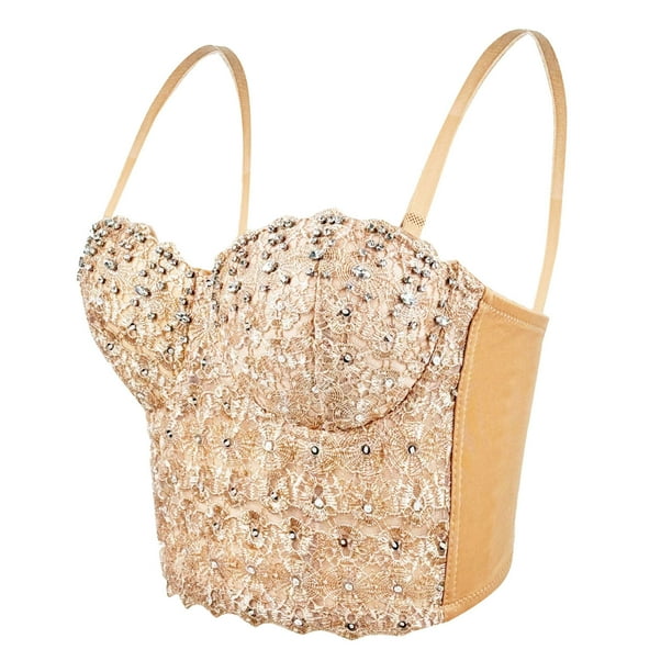 Lovskoo Women's Sparkling Sequins Rhinestone Bustier Crop