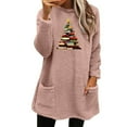 thumbnail image 1 of Lovskoo Fuzzy Fleece Pullover Tops for Women Winter Warm Christmas Printed Long Sleeve with Pocket Crewneck Solid Color Warm Top Pink, 1 of 6