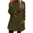 thumbnail image 1 of Lovskoo Fuzzy Fleece Pullover Tops for Women Winter Warm Round Neck Printed Long Sleeve with Pocket Solid Color Warm Top Olive Green, 1 of 5