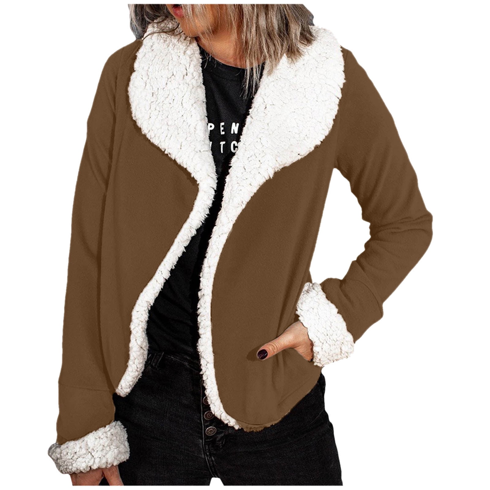 SOLY HUX Women's Plus Size Plaid Cardigan - Fuzzy Fleece Open Front Long Sleeve Coat