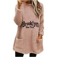 thumbnail image 1 of Lovskoo Fuzzy Fleece Pullover Tops for Women Winter Warm Round Neck Printed Long Sleeve with Pocket Solid Color Warm Top Pink, 1 of 5