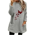 thumbnail image 1 of Lovskoo Fuzzy Fleece Pullover Tops for Women Winter Warm Round Neck Printed Long Sleeve with Pocket Solid Color Warm Top Gray, 1 of 5