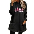 thumbnail image 1 of Lovskoo Fuzzy Fleece Pullover Tops for Women Winter Warm Printed Long Sleeve with Pocket Crewneck Solid Color Warm Top Black, 1 of 6
