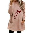 thumbnail image 1 of Lovskoo Fuzzy Fleece Pullover Tops for Women Winter Warm Round Neck Printed Long Sleeve with Pocket Solid Color Warm Top Pink, 1 of 5