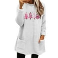thumbnail image 1 of Lovskoo Fuzzy Fleece Pullover Tops for Women Winter Warm Printed Long Sleeve with Pocket Crewneck Solid Color Warm Top White, 1 of 6