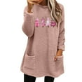 thumbnail image 1 of Lovskoo Fuzzy Fleece Pullover Tops for Women Winter Warm Printed Long Sleeve with Pocket Crewneck Solid Color Warm Top Pink, 1 of 6