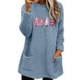 thumbnail image 1 of Lovskoo Fuzzy Fleece Pullover Tops for Women Winter Warm Printed Long Sleeve with Pocket Crewneck Solid Color Warm Top Blue, 1 of 6