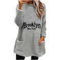 thumbnail image 1 of Lovskoo Fuzzy Fleece Pullover Tops for Women Winter Warm Round Neck Printed Long Sleeve with Pocket Solid Color Warm Top Gray, 1 of 5