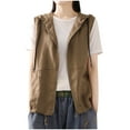 thumbnail image 1 of Lovskoo 2024 Women Hooded Linen Vest Cardigan Casual Loose Coat Stitching Sleeveless Short Jacket Coffee, 1 of 4