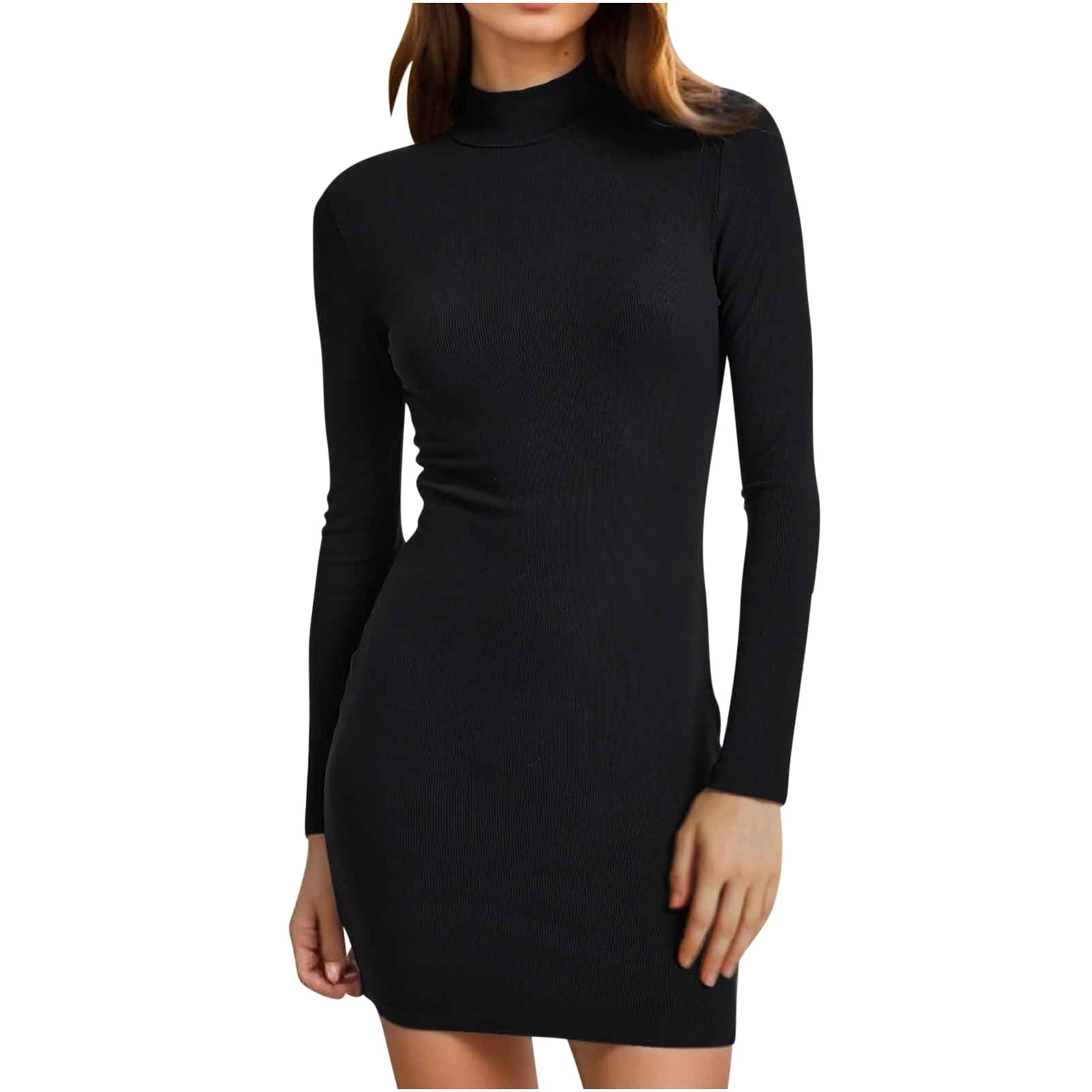 Lovskoo Women Mock Neck Ribbed Bodycon Dress Long Sleeve Mini Pencil Dresses  Black - Walmart.com