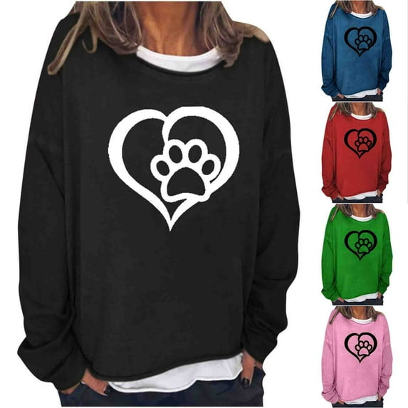 Lovskoo 2024 Women Plus Size Dog Mom Sweatshirt Dog Mama Pullover Cute Dog Paw Graphic Tee Novelty Letter Print Long Sleeve Shirt Pink