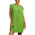 thumbnail image 1 of Lovskoo 2024 Women Summer Dresses Cotton Linen Beach Vacation Dresses Round Neck Solid Loose Sleeveless Short Dress Green, 1 of 6