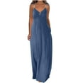 thumbnail image 1 of Lovskoo 2024 Women Summer Dresses V Neck Dresses Casual Boho Solid Color Hoop Sling Beach Long Maxi Dress With Pockets Navy, 1 of 7