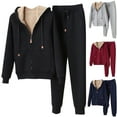 thumbnail image 1 of Lovskoo 2024 Women Track Suits 2 Piece Set Fleece Lined Fall Winter Solid Color Long Sleeve Pocket Hooded Coat Trousers Suit Navy, 1 of 8