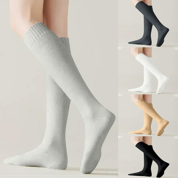 Lovskoo 2024 Women Warm Winter Comfort Knee-High Socks Thick Fleece Trendy Temperament Solid Color Socks Black