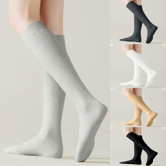 Lovskoo 2024 Women Warm Winter Comfort Knee-High Socks Thick Fleece Trendy Temperament Solid Color Socks Black