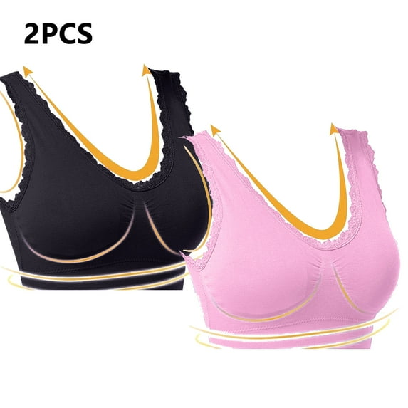 Lovskoo 2Pc Women's Sports Bra Lace Cami Bra Wireless Tank Top Bra Comfortable Everyday Bras For Women Leisure Black